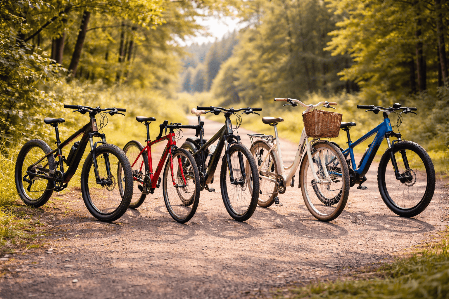 Five bikes in the sunlight