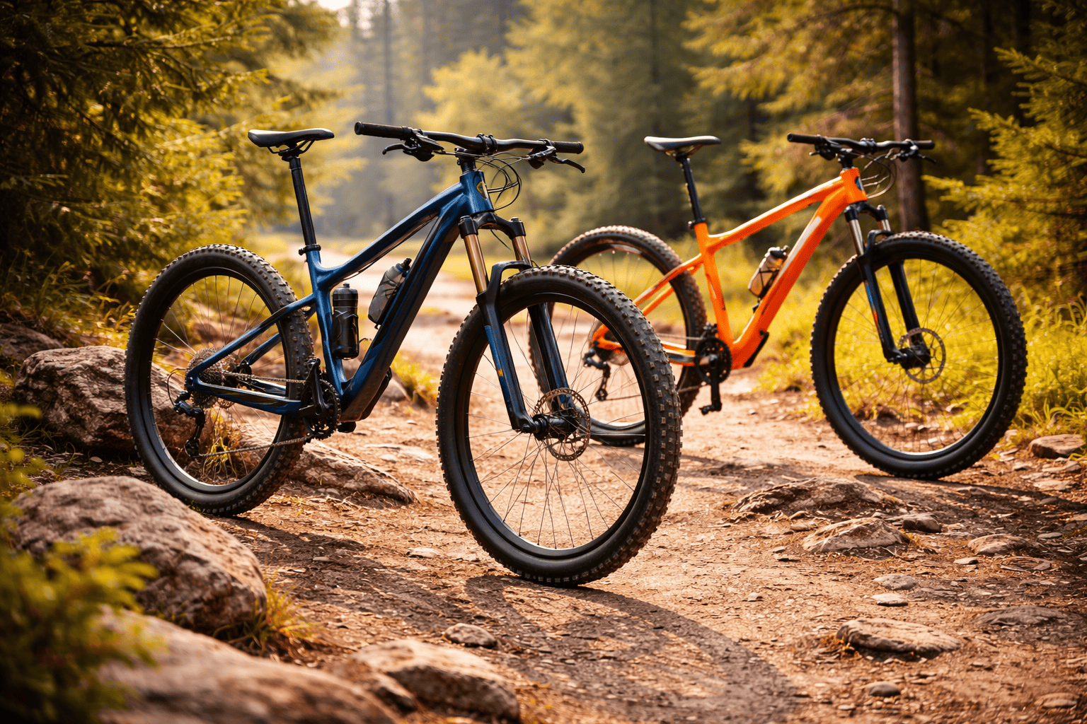 Mountain bikes in golden afternoon light